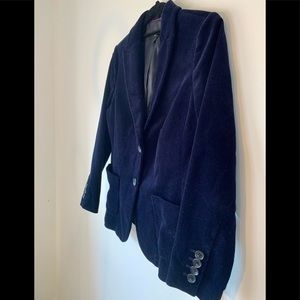 Talbots 4p Ink Blue Velvet Corduroy Suit Jacket Eggplant Burgundy Collar Accent